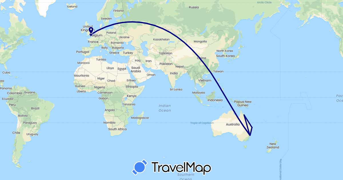 TravelMap itinerary: driving in Australia, United Kingdom, Hong Kong (Asia, Europe, Oceania)